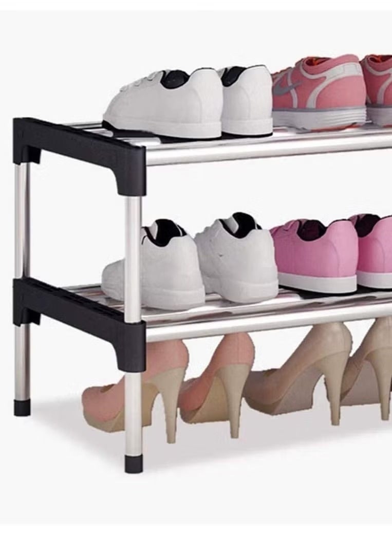 O2. Black 8-Tier Heavy-Duty Shoe Rack Organizer with Galvanized Steel Pipes – Adjustable & Stackable Large Capacity Shoe Tower – Features Side Armrest Design & High-Bearing Capacity – Space-Saving Storage for Entryway, Bedroom & Garage (Sleek Black) - Image 3